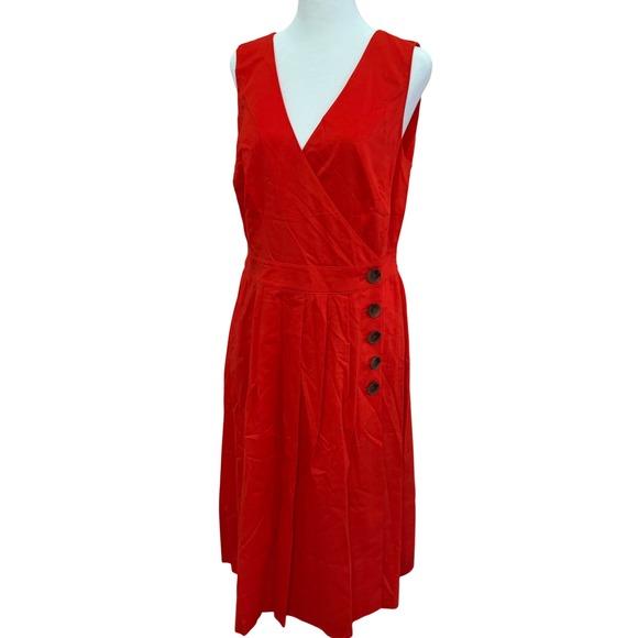 Boden Arwen Womens Tomato Red Linen Blend Midi Wrap Dress Sleeveless Size 10 R - Picture 1 of 6